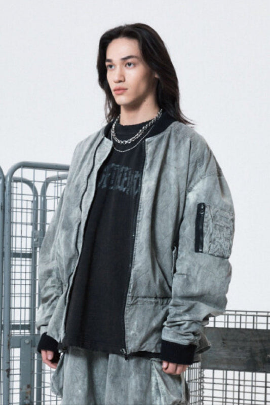 SHIRRING TIE DYE DENIM JUMPER GRAY