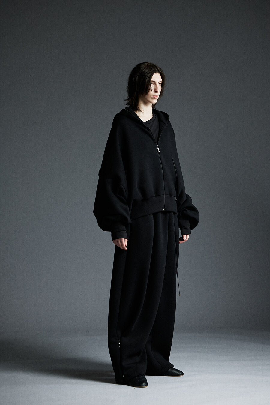 NEOPRENE ZIP-UP HOODIE CARDIGAN BLACK