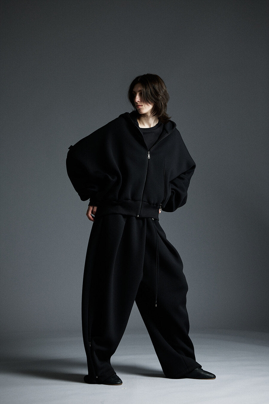 NEOPRENE ZIP-UP HOODIE CARDIGAN BLACK