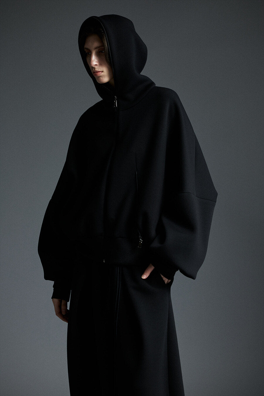 NEOPRENE ZIP-UP HOODIE CARDIGAN BLACK