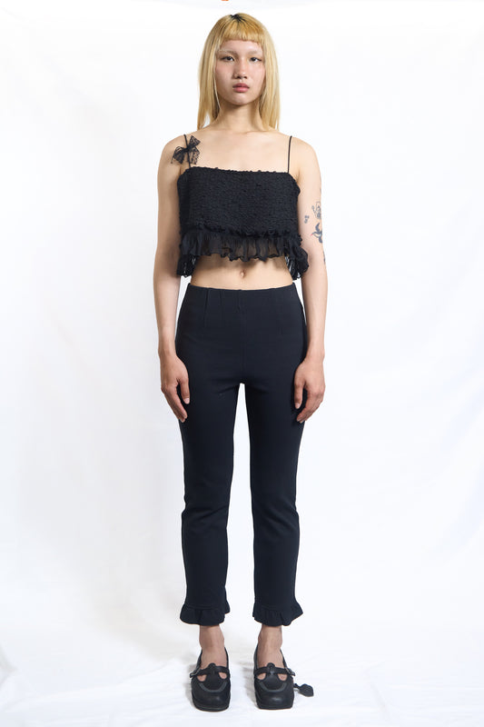 RUFFLE-HEM SLIM PANTS