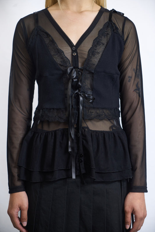 SHEER LAYERED PEPLUM CARDIGAN