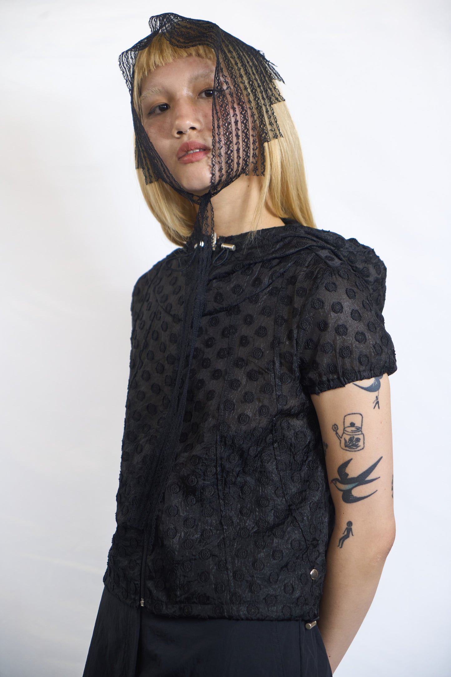 RAISED DOT HOODED ZIP-UP