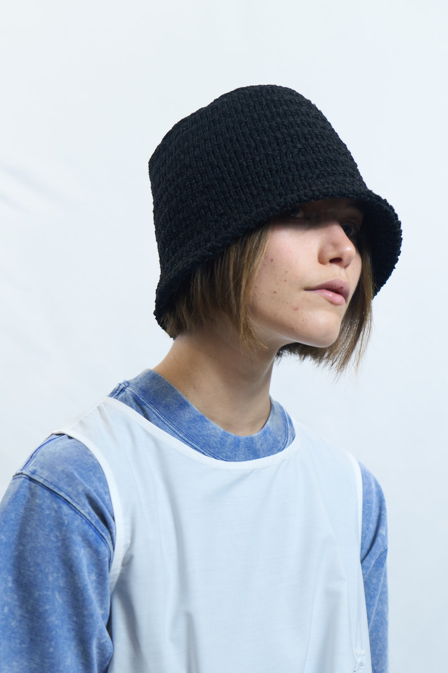 TEXTURED CROCHET BUCKET HAT BLACK