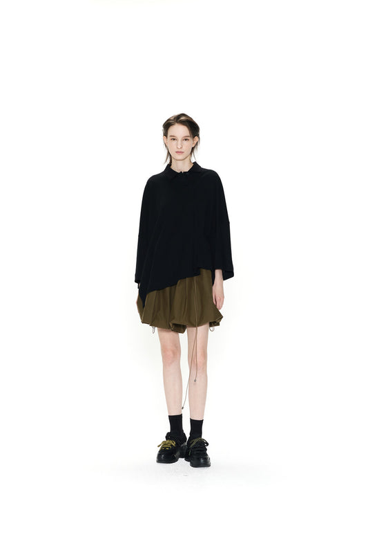ASYMMETRICAL WIDE POLO TOP BLACK