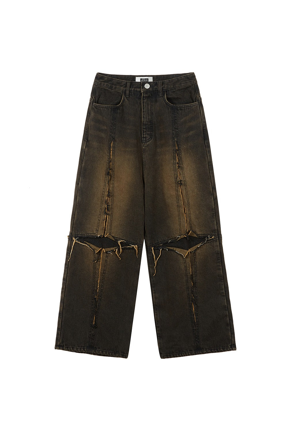 CROSS RAW EDGE DENIM PANTS BLACK