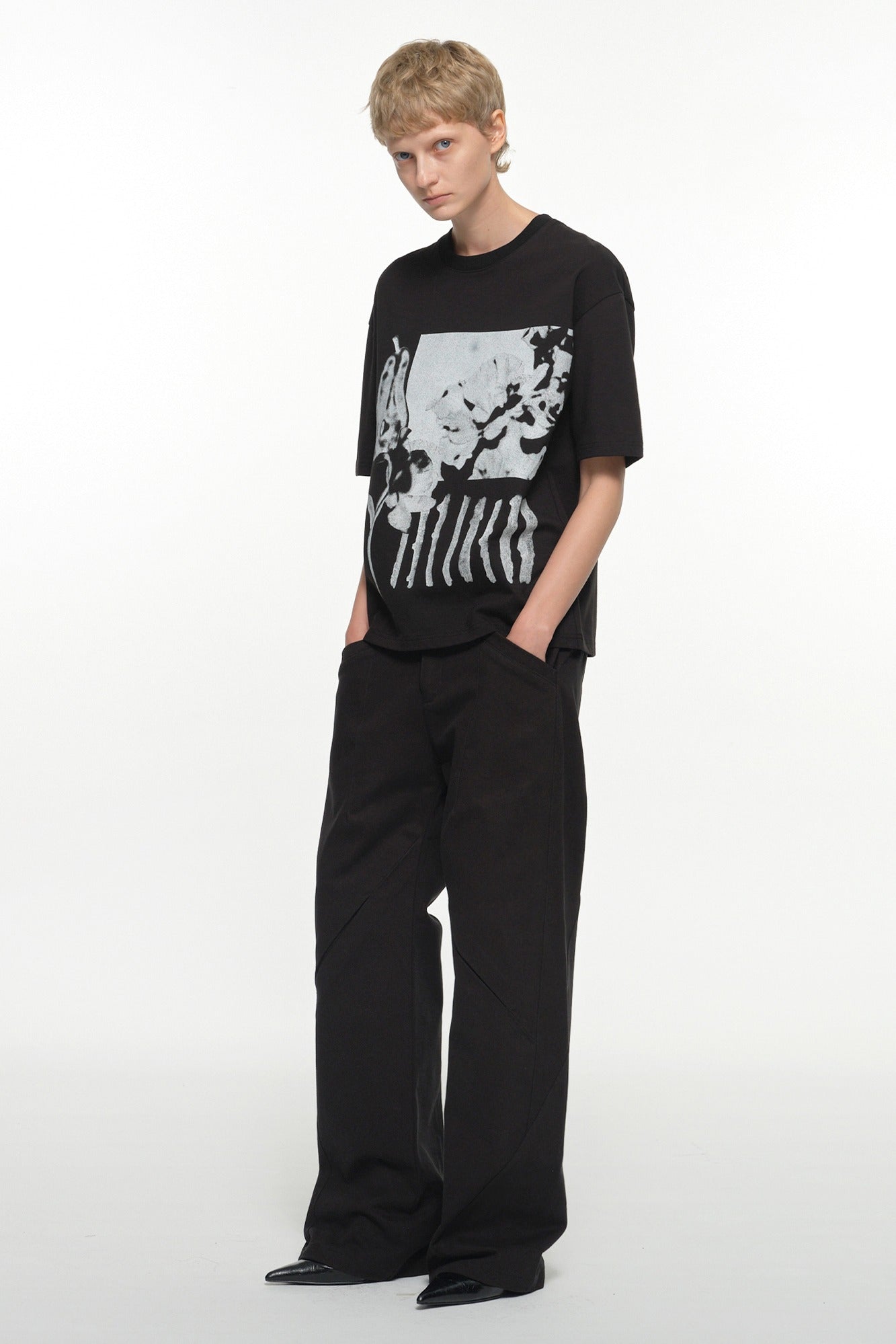 SEAM LINE COTTON PANTS BLACK