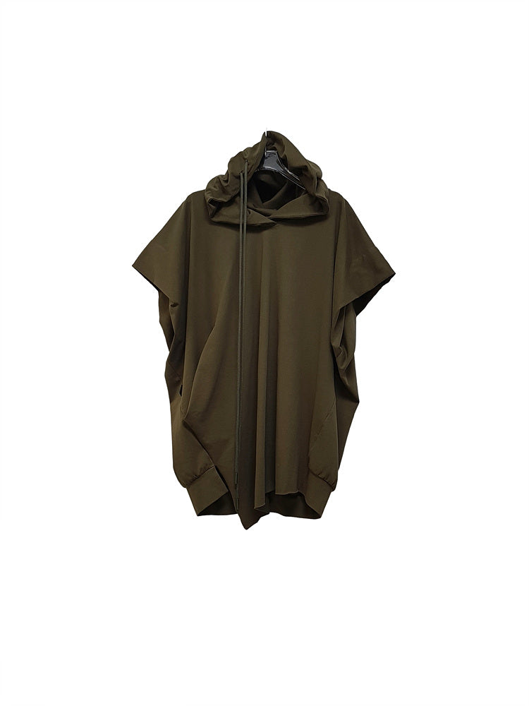 RECYCLED FABRIC SLEEVELESS HOODED TOP KHAKI