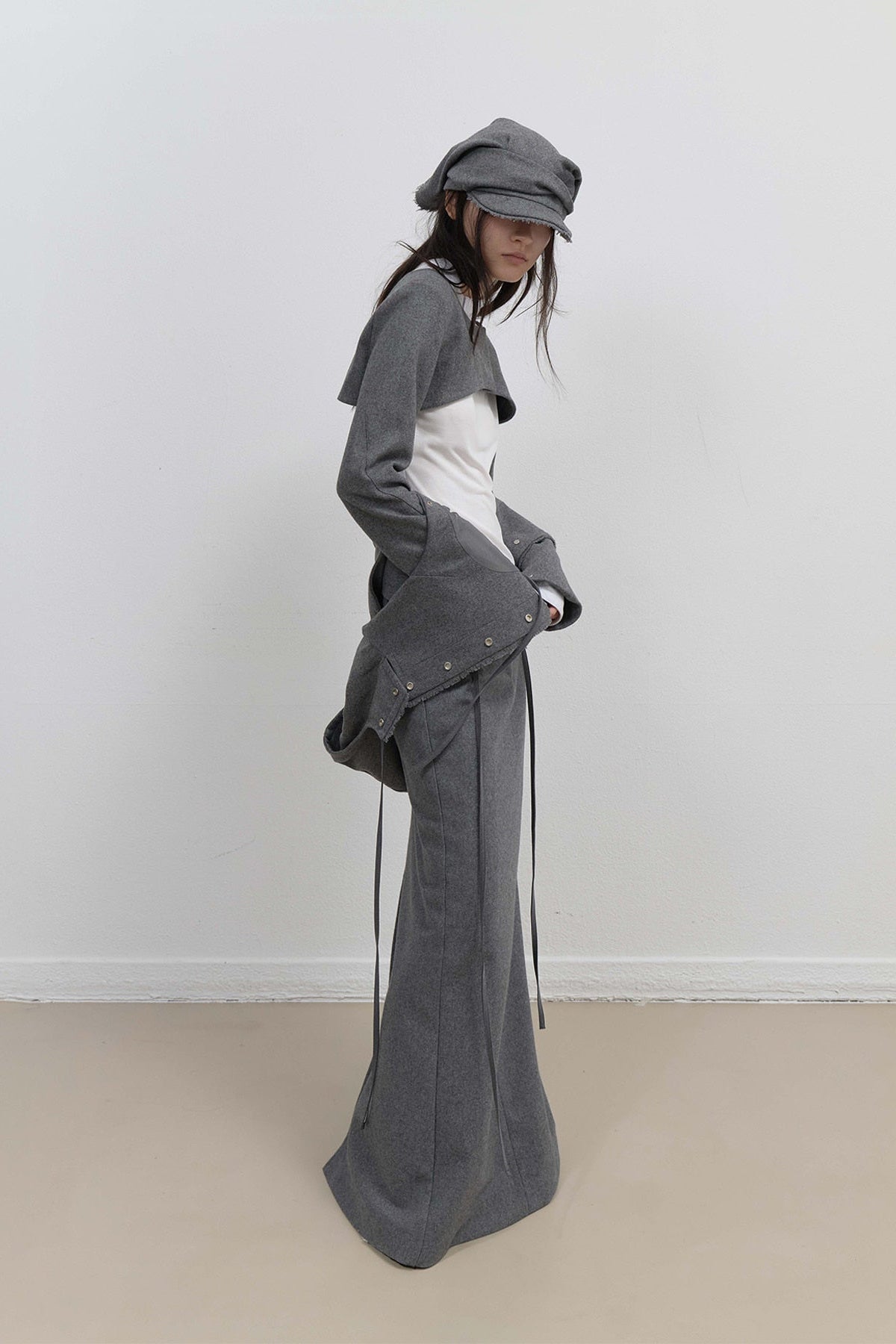 LAYERED BOLERO WOOL JACKET - GREY
