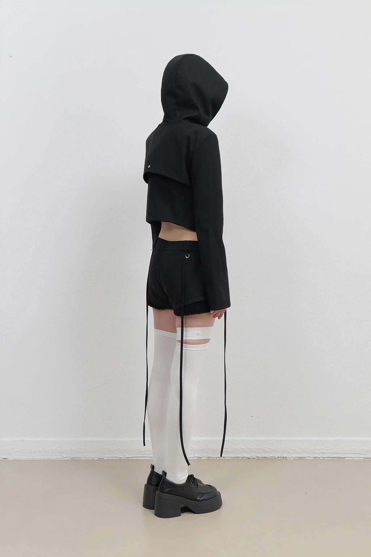 LAYERED BOLERO WOOL JACKET - BLACK