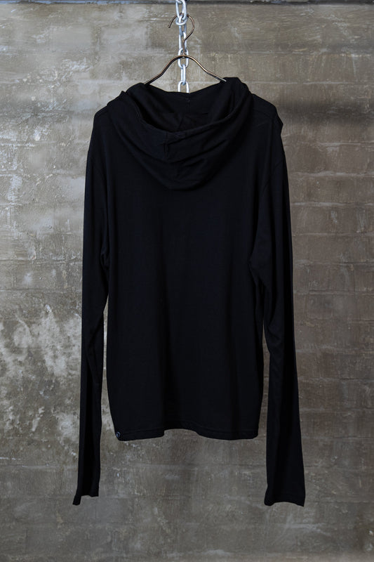 ASYMMETRIC BUTTON HOOD TOP — BLACK