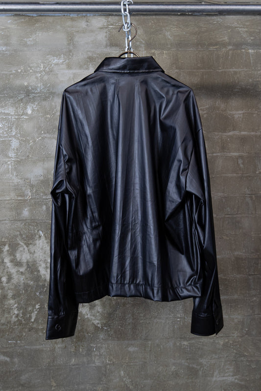 FAUX LEATHER SHIRT JACKET — BLACK
