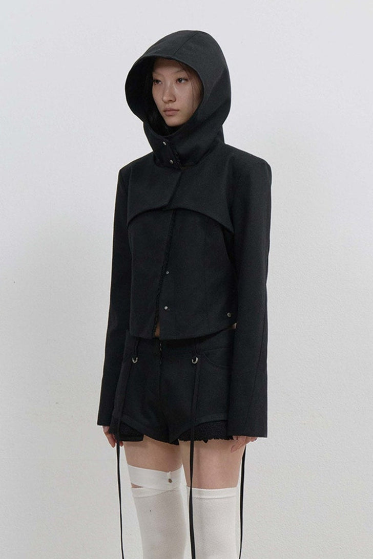 LAYERED BOLERO WOOL JACKET - BLACK