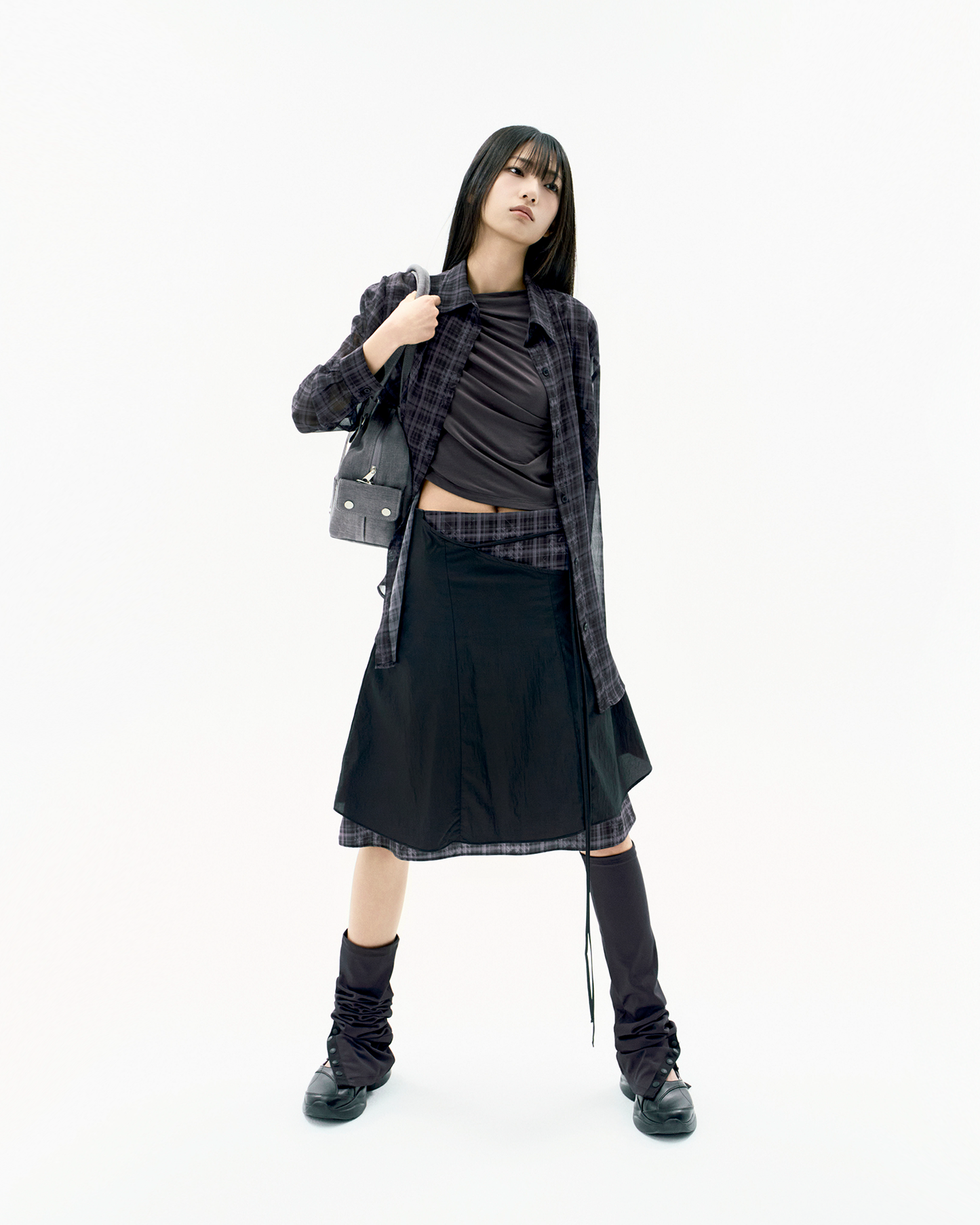LAYERED STRAP FLARE SKIRT BLACK