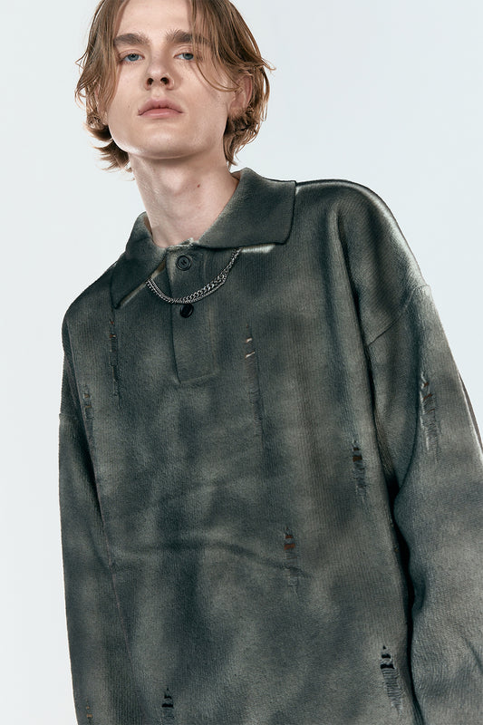 SPRAY DAMAGED POLO KNIT GREY