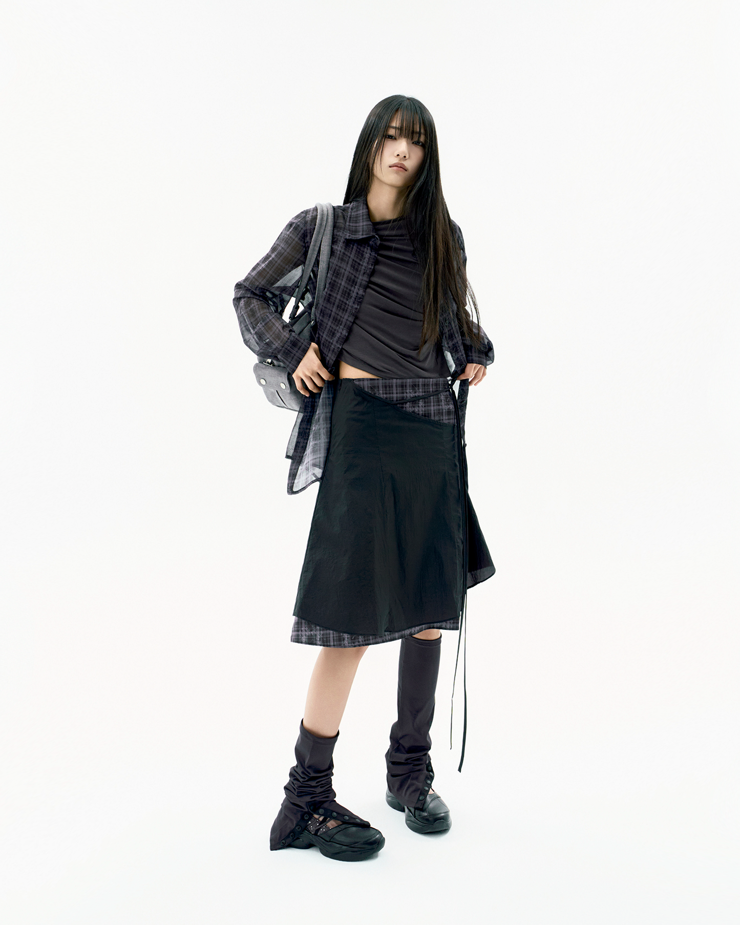 LAYERED STRAP FLARE SKIRT BLACK