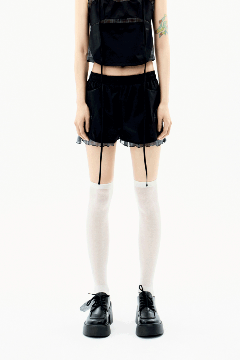 REVERSIBLE PLAID TRACK SHORTS BLACK