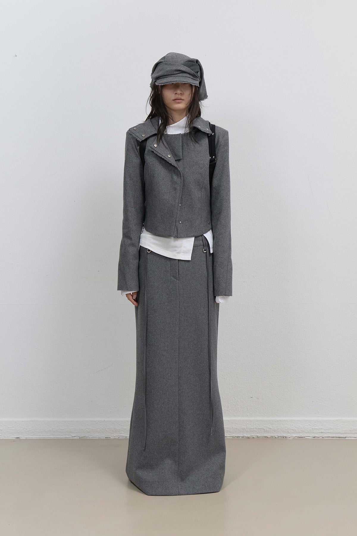 LAYERED BOLERO WOOL JACKET - GREY