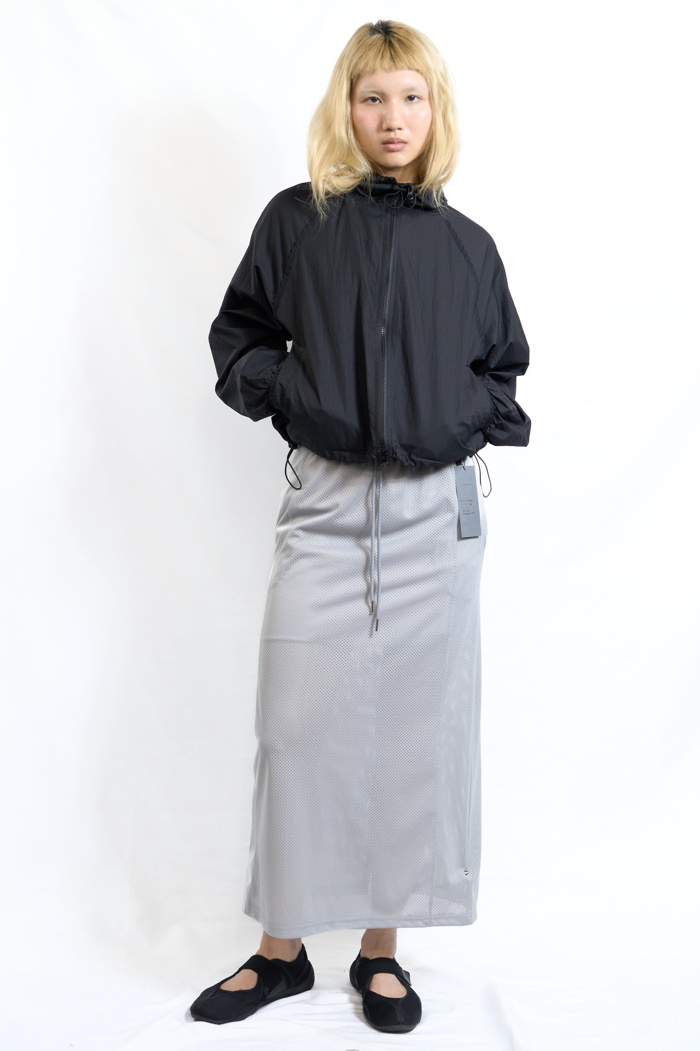 LACE TRIM ZIP-UP WINDBREAKER BLACK