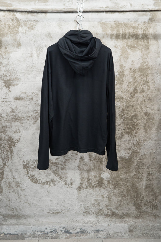 HIGH-NECK HOODED LONG SLEEVE - BLACK