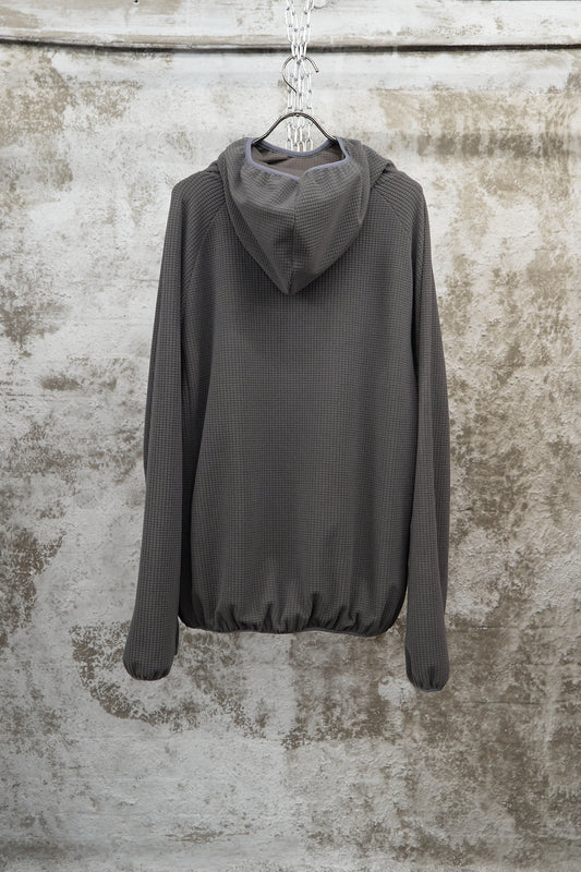 GRID-TEXTURED HOODED SWEATSHIRT - GREY