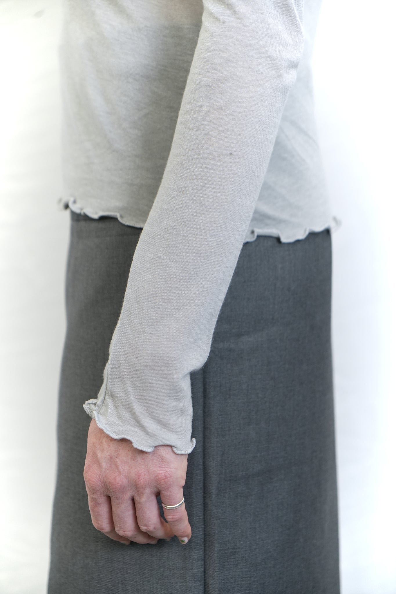 GREY SEMI-SHEER TENCEL WOOL TOP