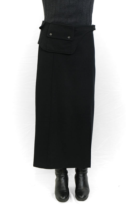 BLACK WOOL STRAIGHT SKIRT