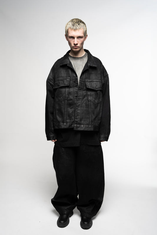 COATED DISTRESSED DENIM JACKET