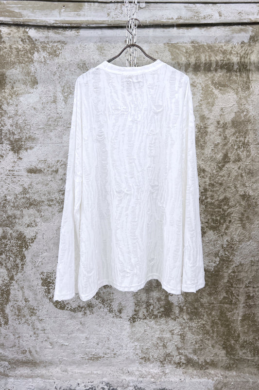 DECONSTRUCTED LONGSLEEVE TEE — WHITE TEXTURED HOLES