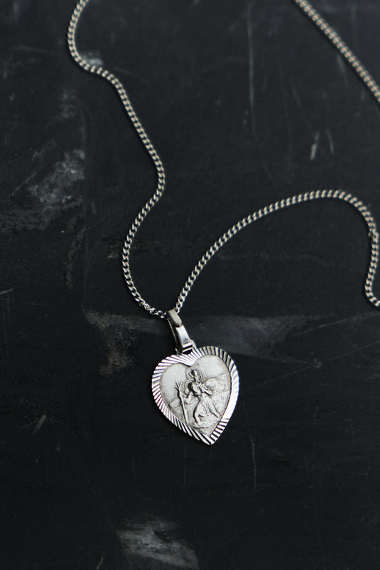 ST CHRISTOPHER HEART PENDANT / CHAIN — STERLING SILVER 925 (2G)