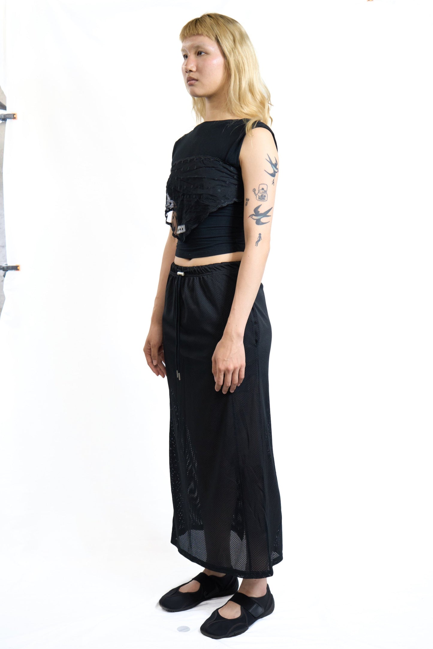 SPORTY MESH DRAWSTRING SKIRT BLACK