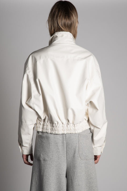 WHITE PU LEATHER BOMBER JACKET