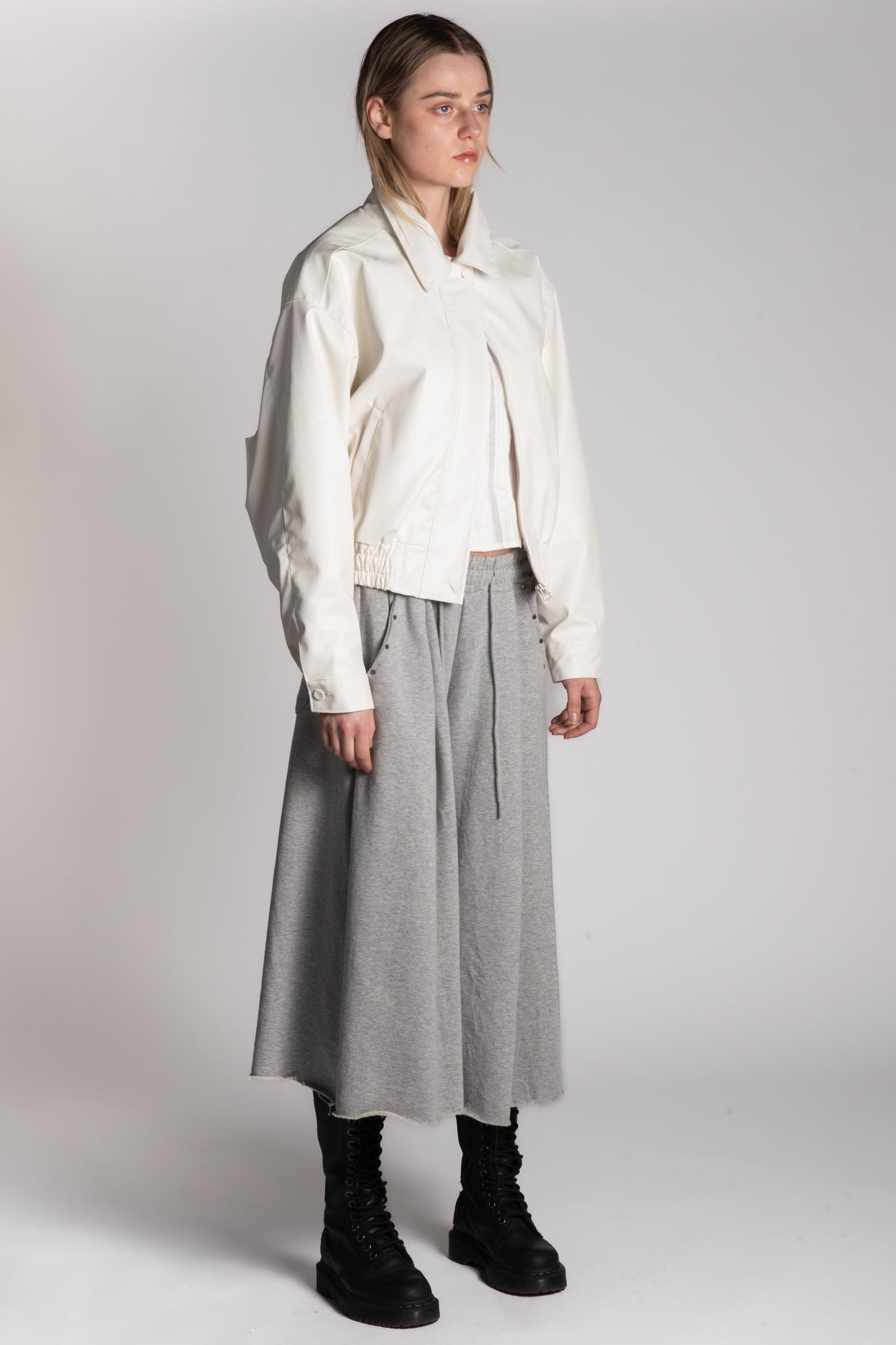 WHITE PU LEATHER BOMBER JACKET