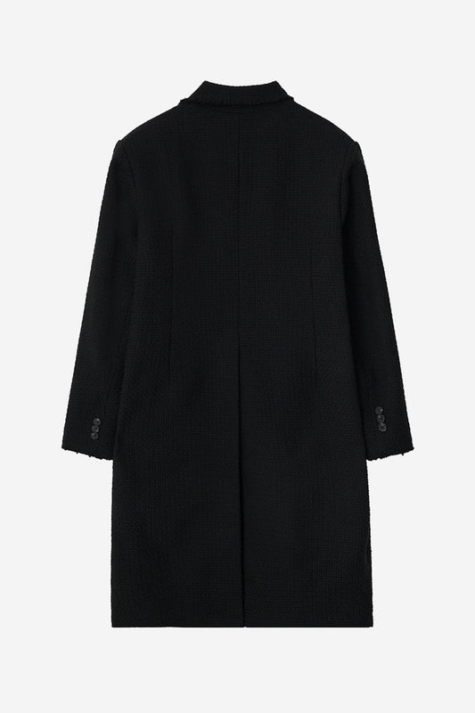EMBOSSED RAW-EDGE LONG DOUBLE COAT