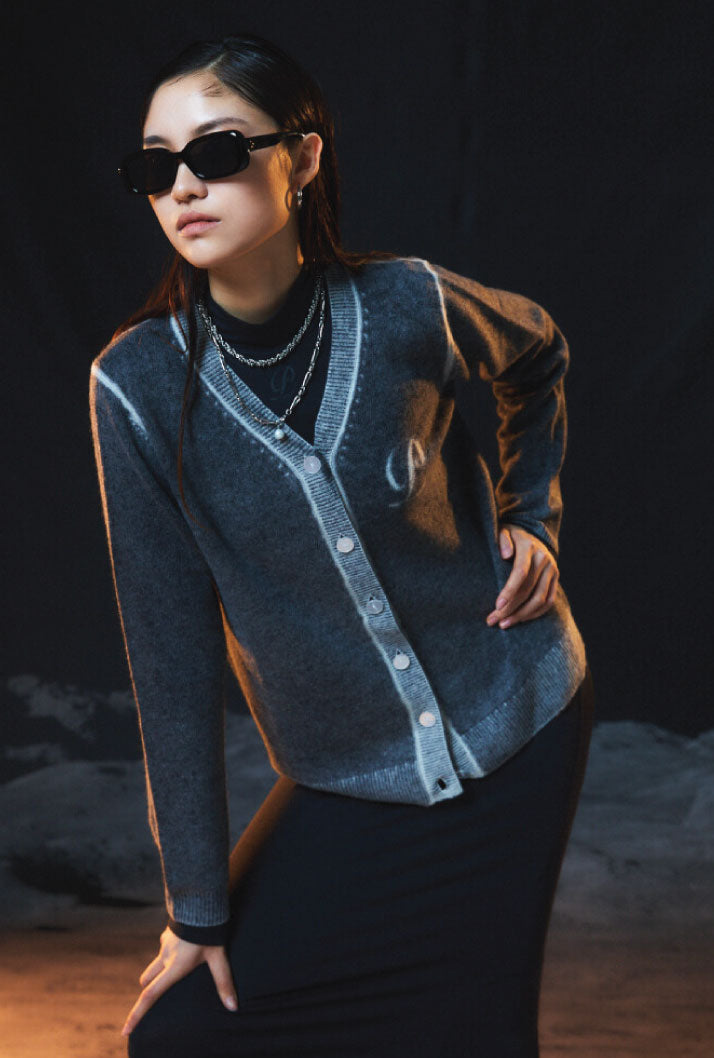 PURE CASHMERE 100 LUNA CARDIGAN CHARCOAL