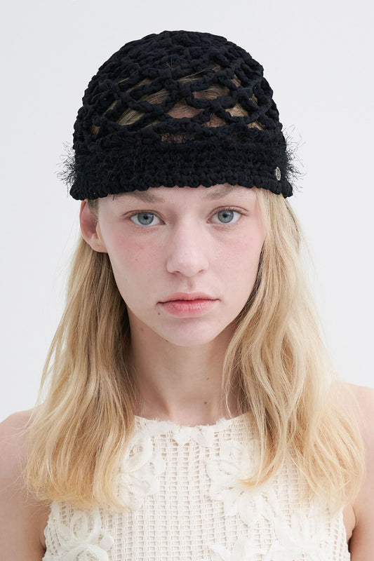 BROWN HAT CHIFFON WEAVING BEANIE