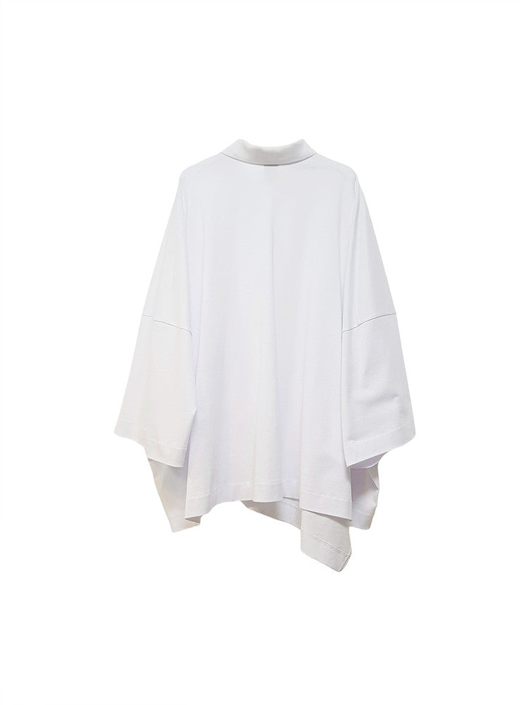 OVERSIZED ASYMMETRICAL WIDE POLO TOP WHITE