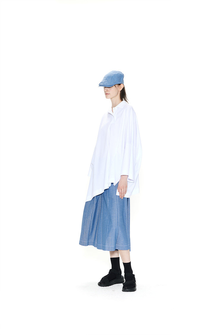 OVERSIZED ASYMMETRICAL WIDE POLO TOP WHITE