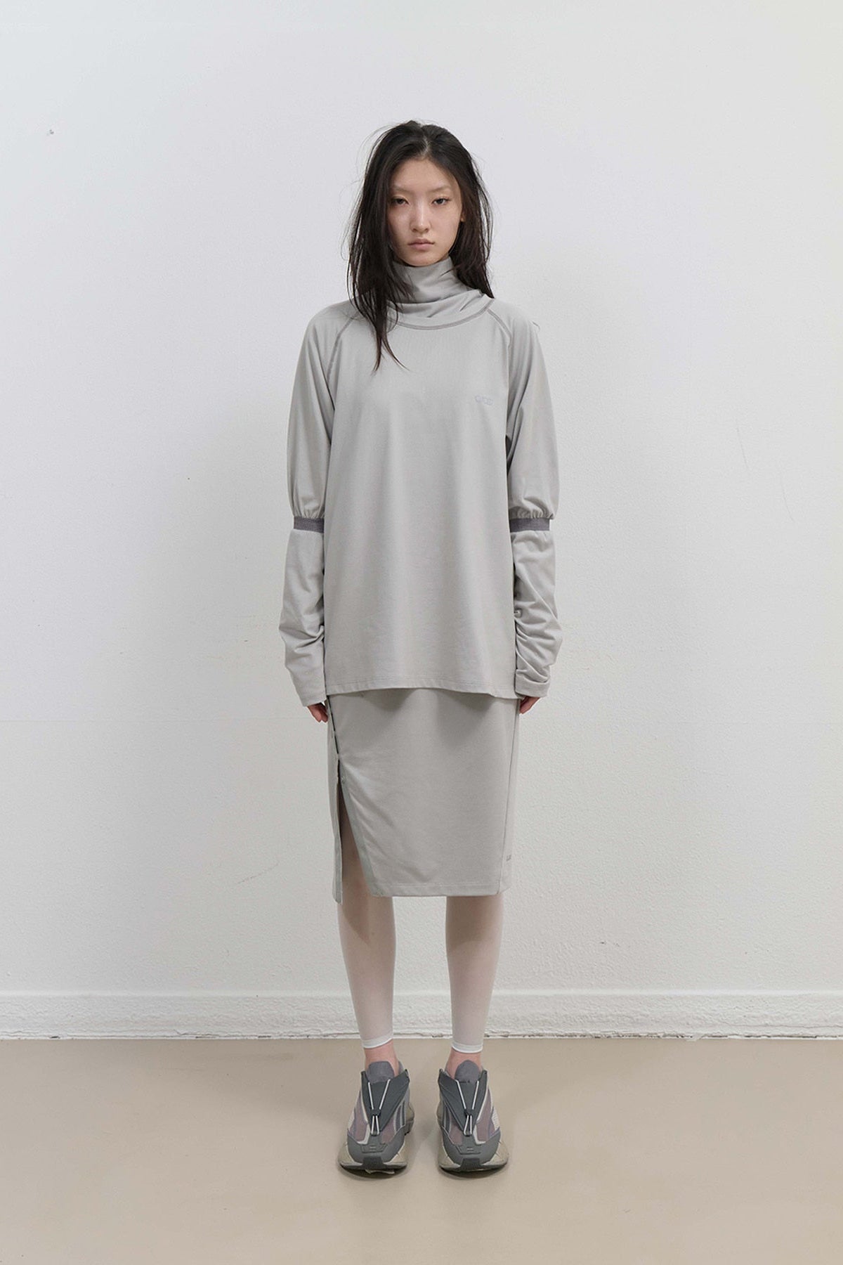 MESH BAND PUFF SLEEVE - MINT GREY