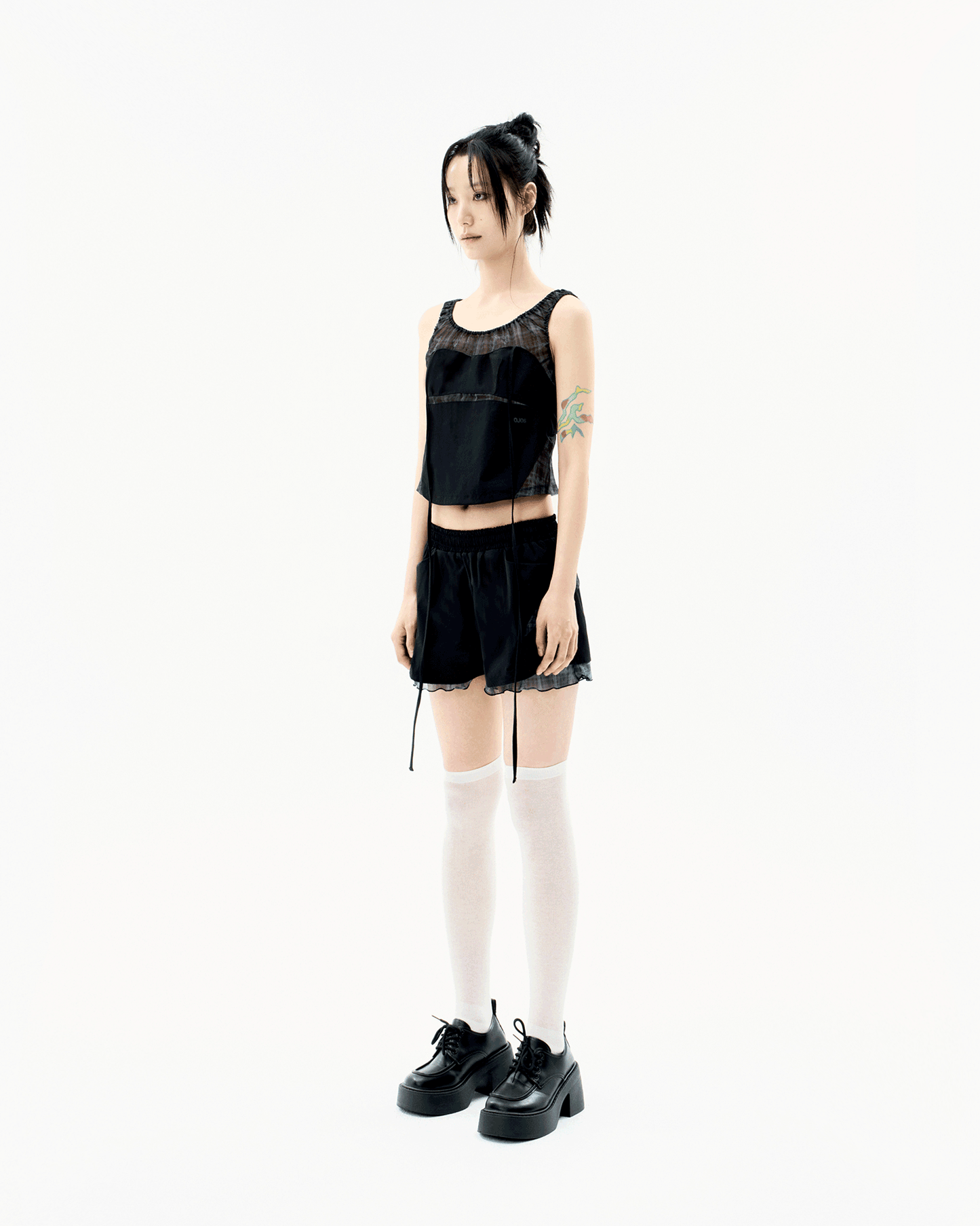 REVERSIBLE PLAID TRACK SHORTS BLACK