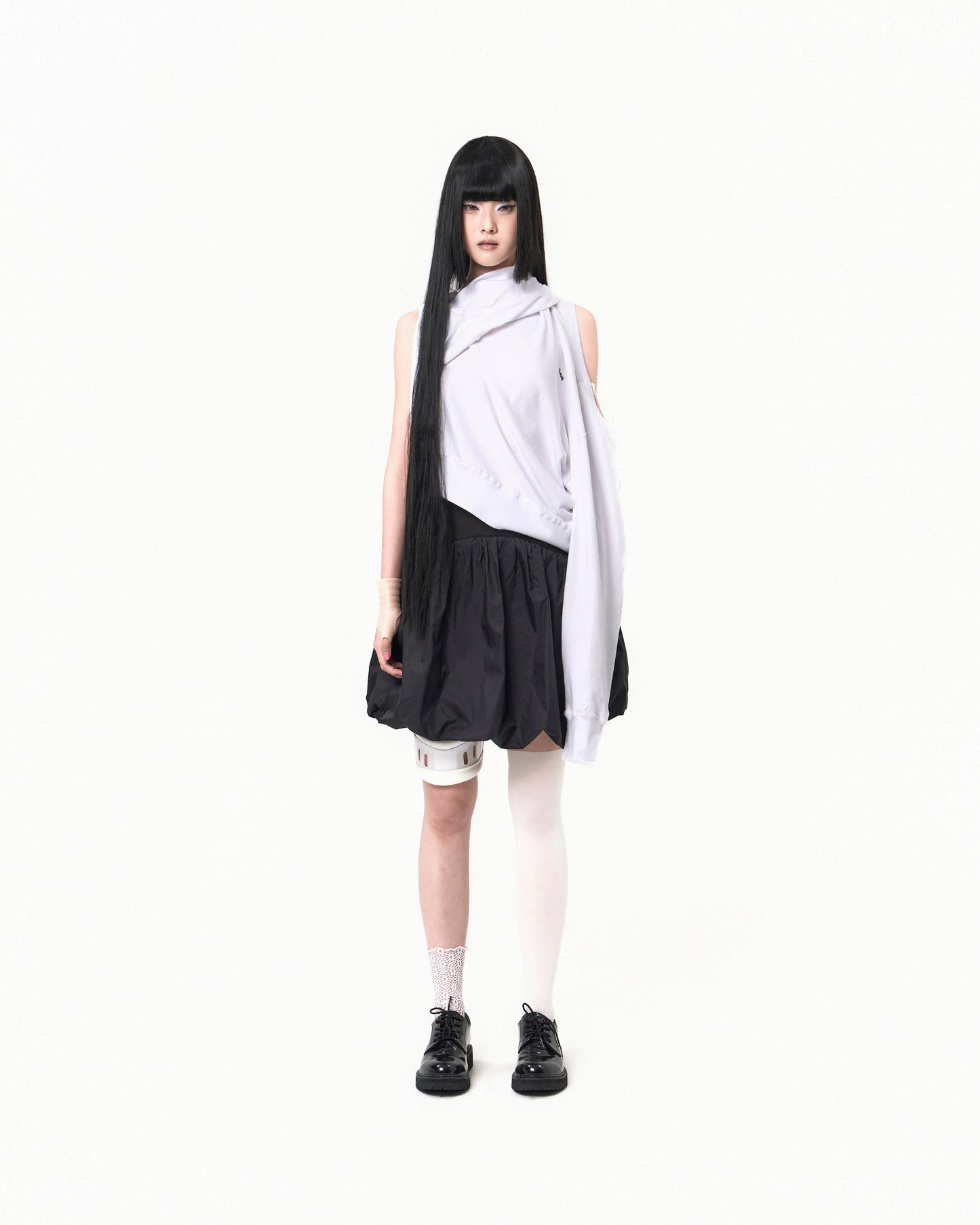 REVERSIBLE MIDI PADDED SKIRT BLACK