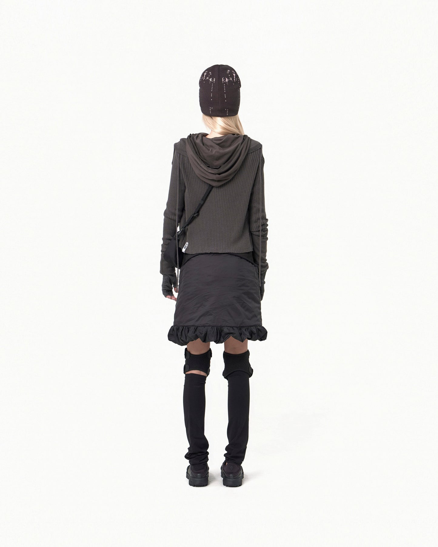 REVERSIBLE MIDI PADDED SKIRT BLACK