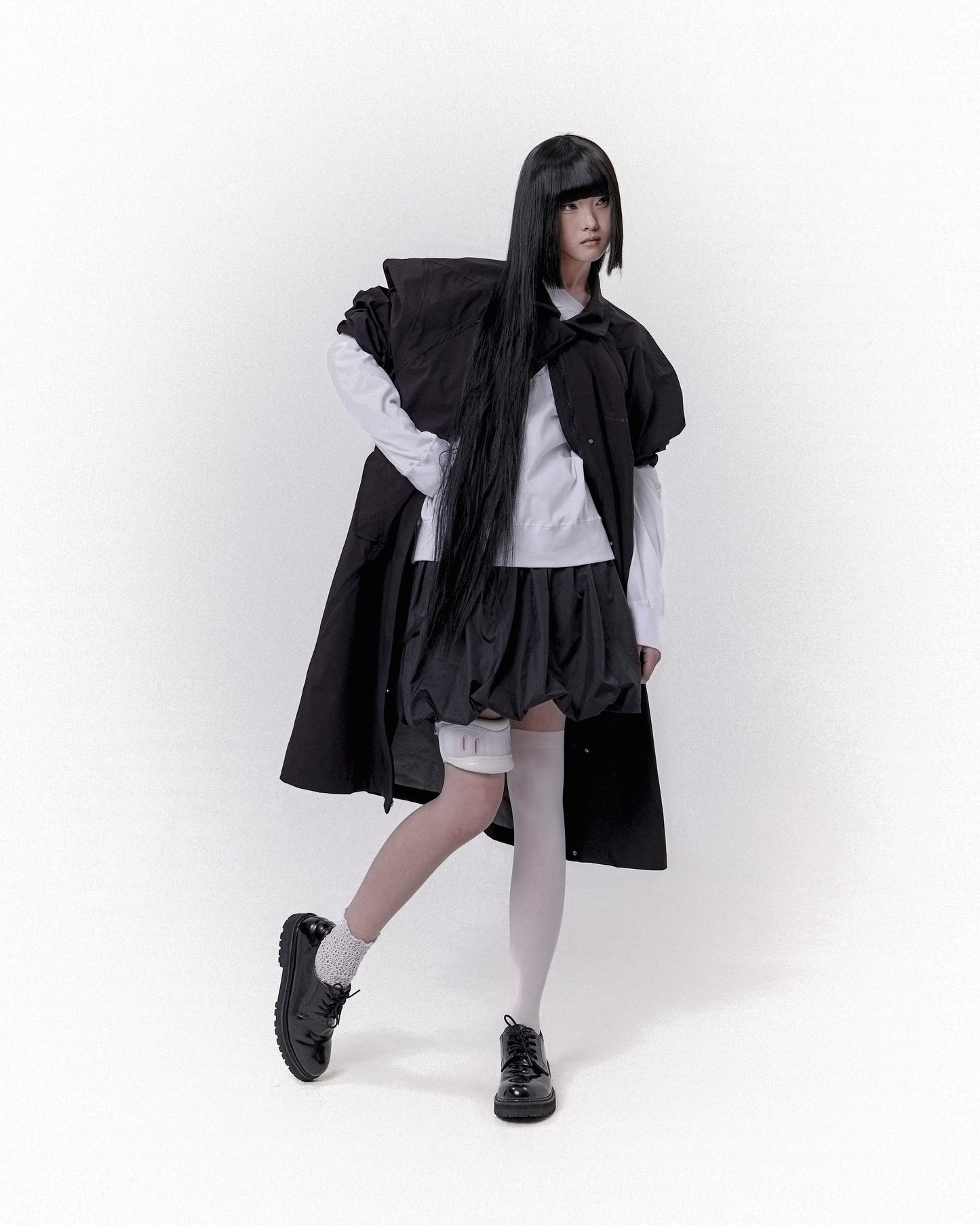 REVERSIBLE MIDI PADDED SKIRT BLACK