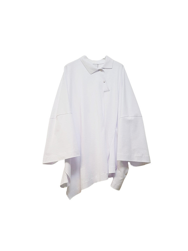 OVERSIZED ASYMMETRICAL WIDE POLO TOP WHITE