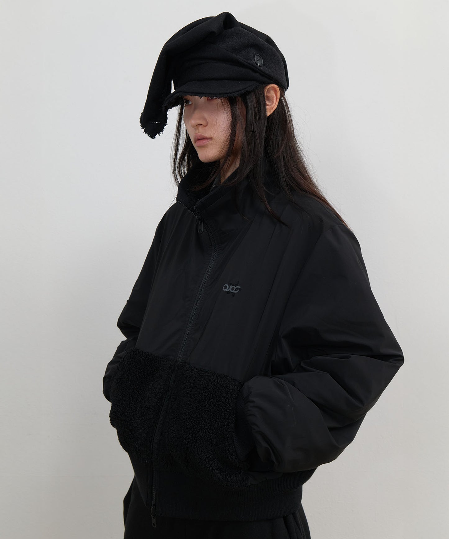 SCARF VEIL WOOL CAP - BLACK