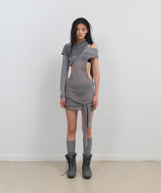 CURVED CUT LAYERED TEE - CHARCOAL