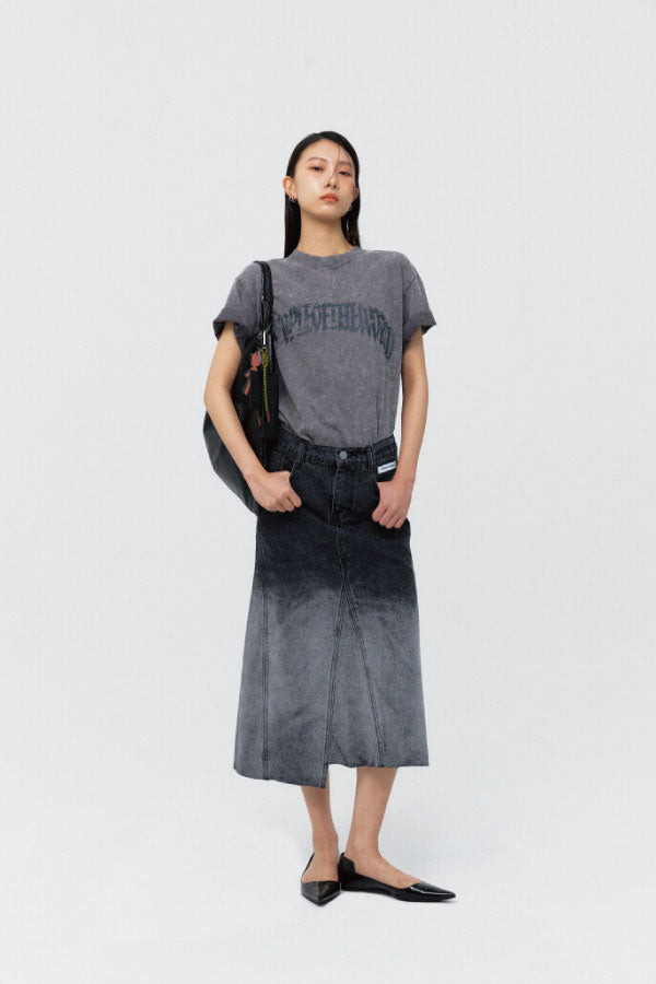 OMBRE-WASHED DENIM SKIRT BLACK