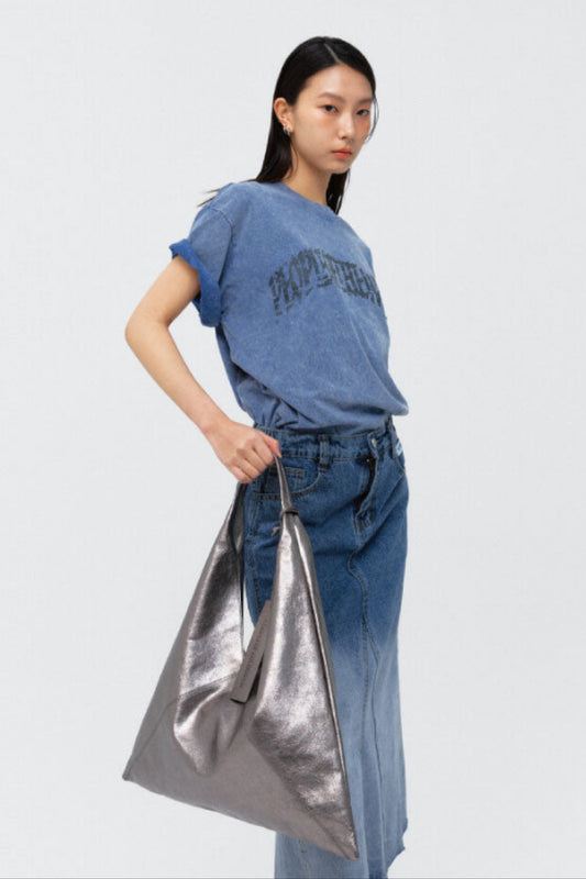 A PACK LEATHER SHOULDER BAG SILVER