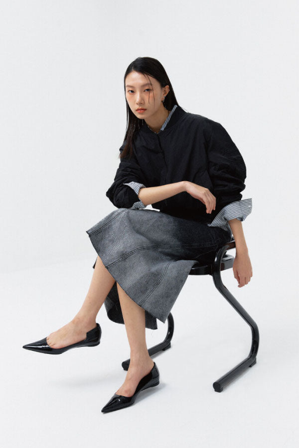OMBRE-WASHED DENIM SKIRT BLACK