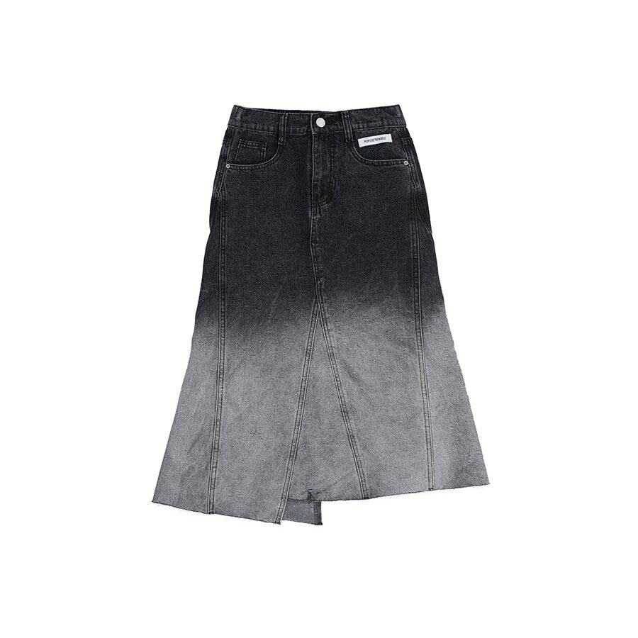 OMBRE-WASHED DENIM SKIRT BLACK